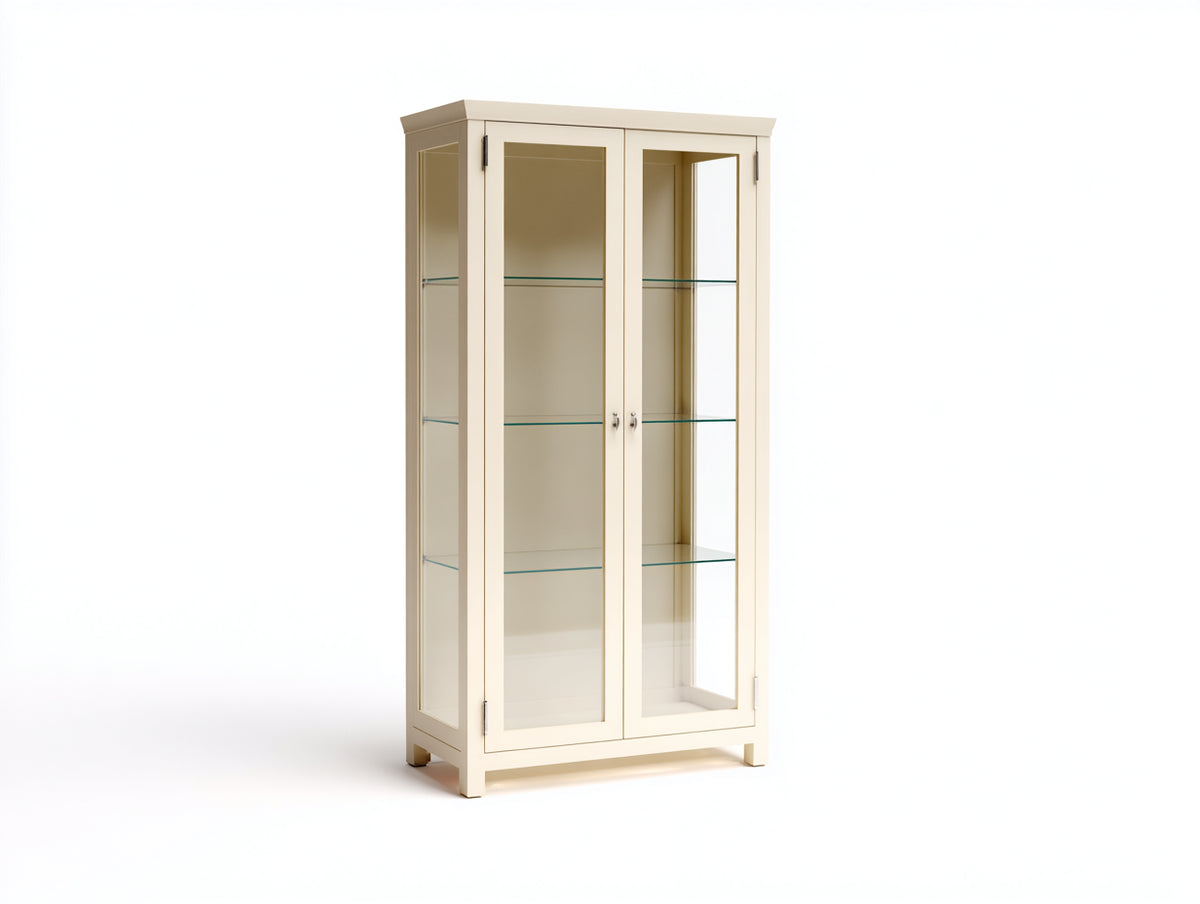 Vitrine Holzwerkstoff und Glas 90x40x180 cm - Cremeweiß - Moderne Vitrinen mit 2 Glastüren