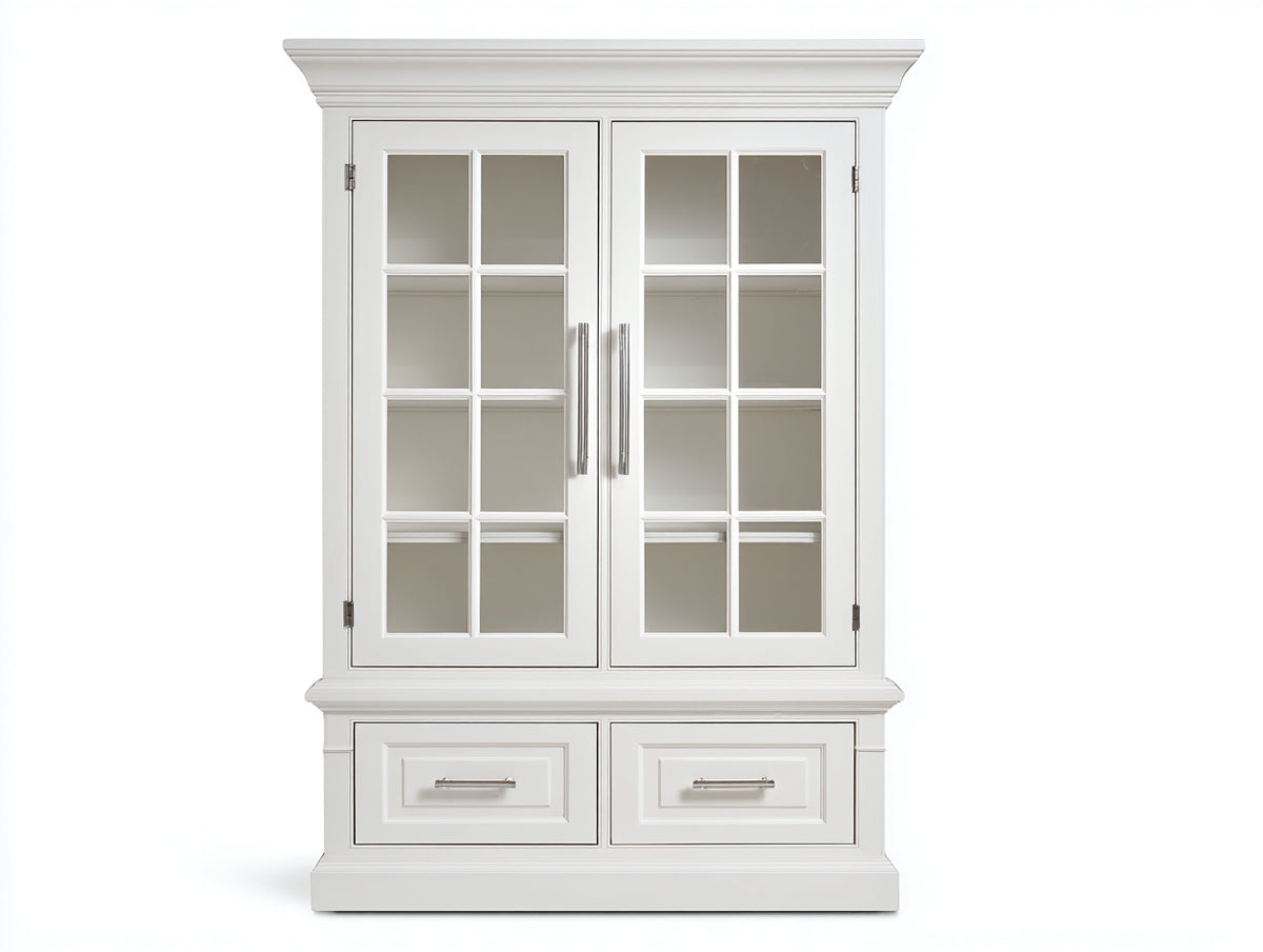 Vitrine Holzwerkstoff und Glas 110x45x190 cm - Weiß - Klassische Vitrinen mit 2 Glastüren und 2 Schubladen