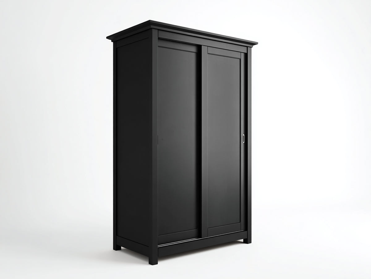 Kleiderschrank aus Holzwerkstoff 120 x 60 x 200 cm - Schwarz - klassisches Design mit 2 Schiebetüren