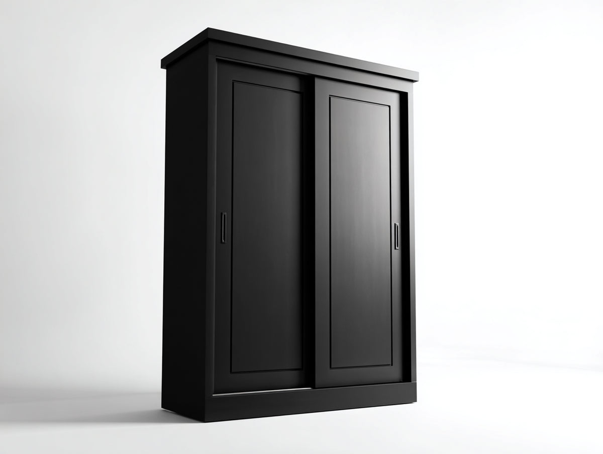Kleiderschrank Holzwerkstoff 120x55x190 cm - Schwarz - Moderner Kleiderschrank mit 2 Schiebetüren