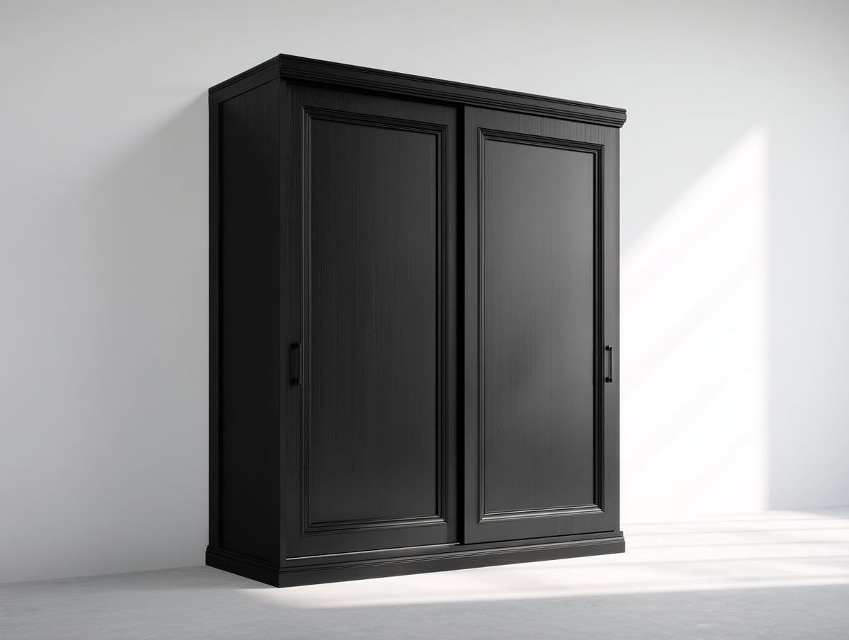 Kleiderschrank aus Holzwerkstoff 160x60x200 cm - Schwarz - 2 Türen im klassischen Stil