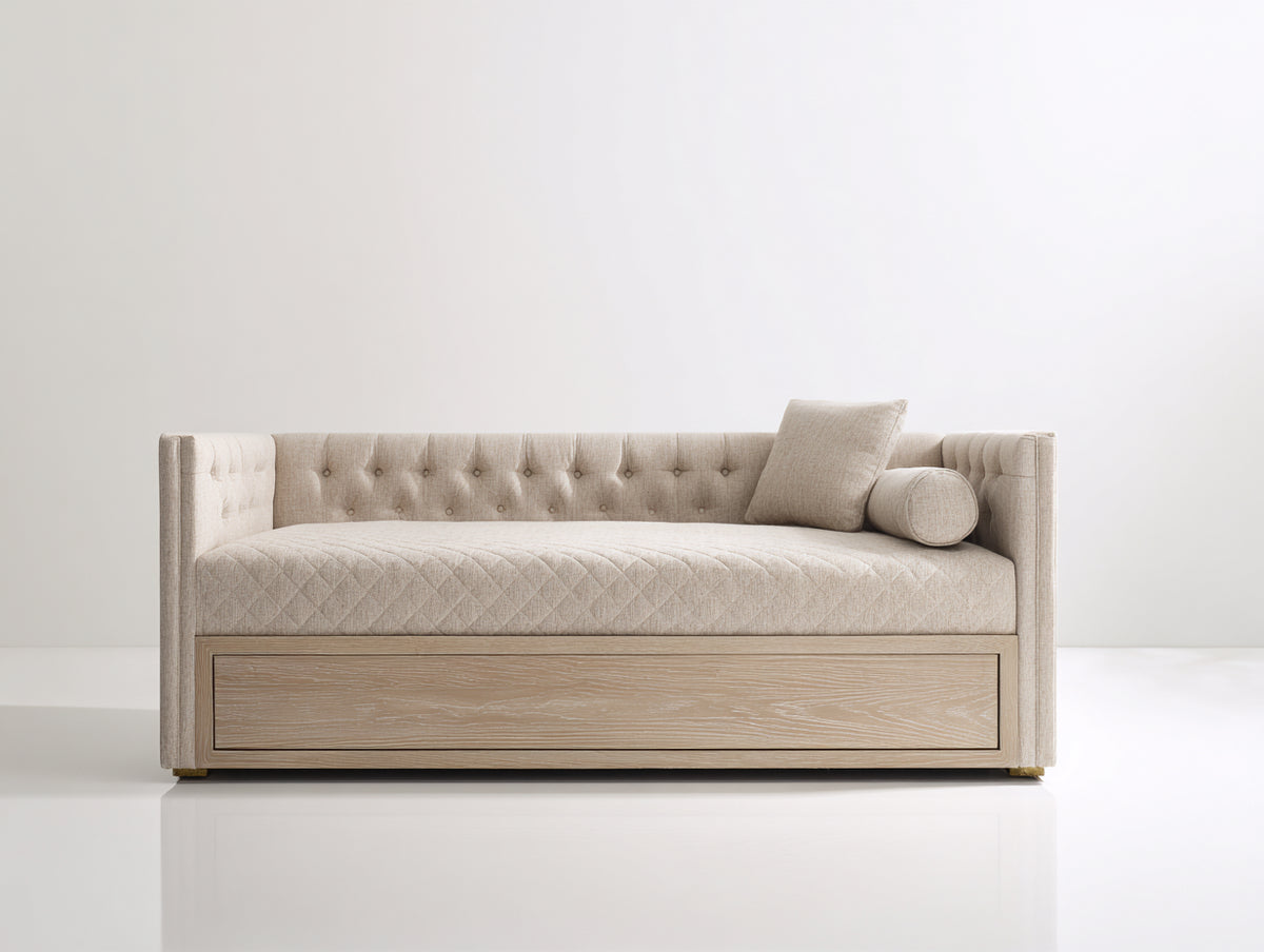 Schlafsofa aus Holzwerkstoff und Stoff 200x90x85 cm - Beige-Natur - mit Stauraum im modernen Stil