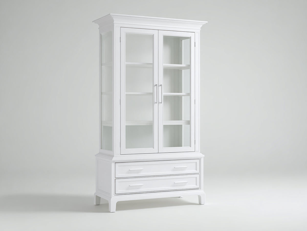 Vitrinen aus Holzwerkstoff und Glas 100 x 45 x 195 cm - Weiß - klassisches Design mit Schubladen