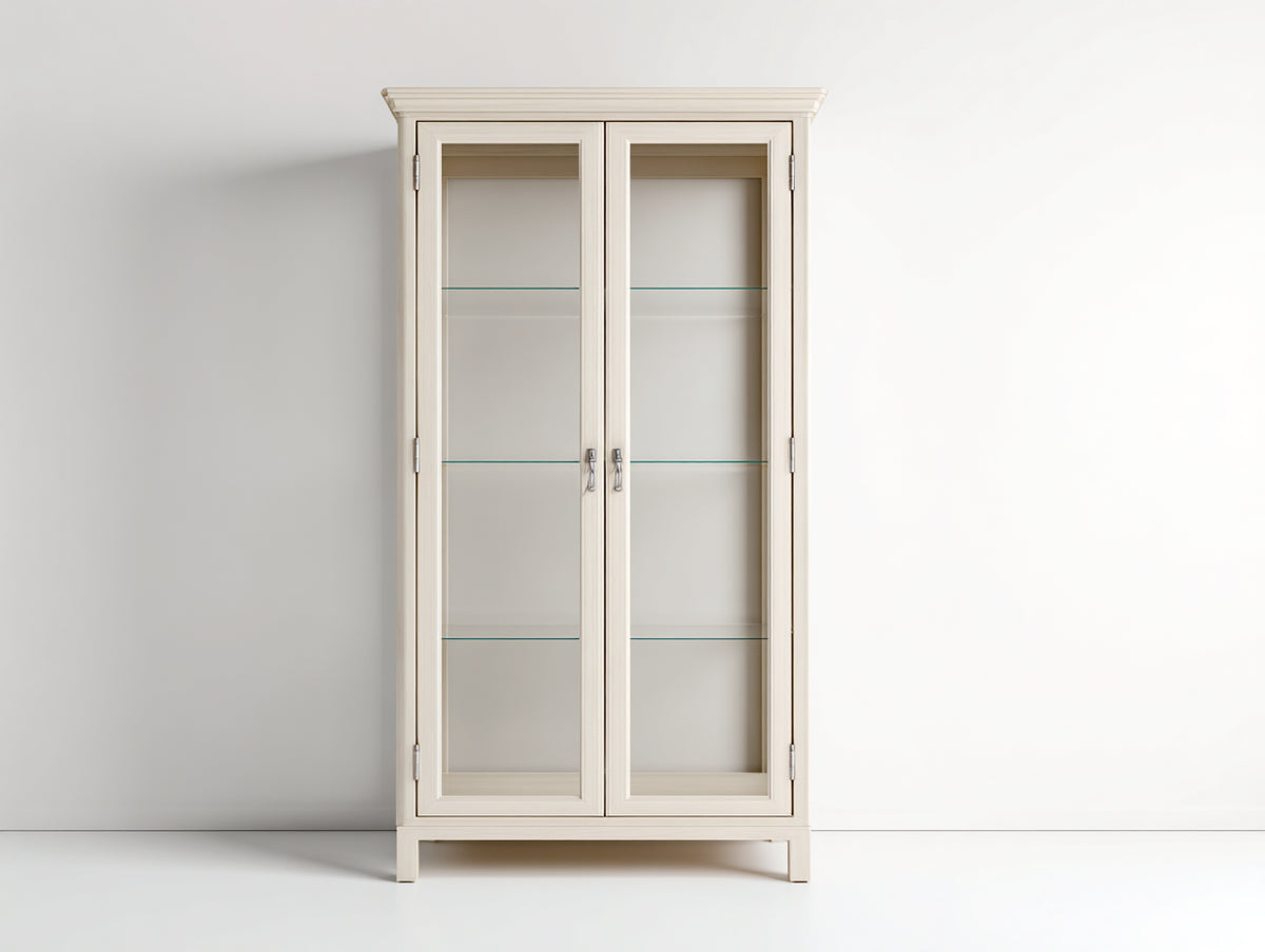Vitrinen aus Holzwerkstoff und Glas 90 x 40 x 190 cm - Cremeweiß - klassisches Design