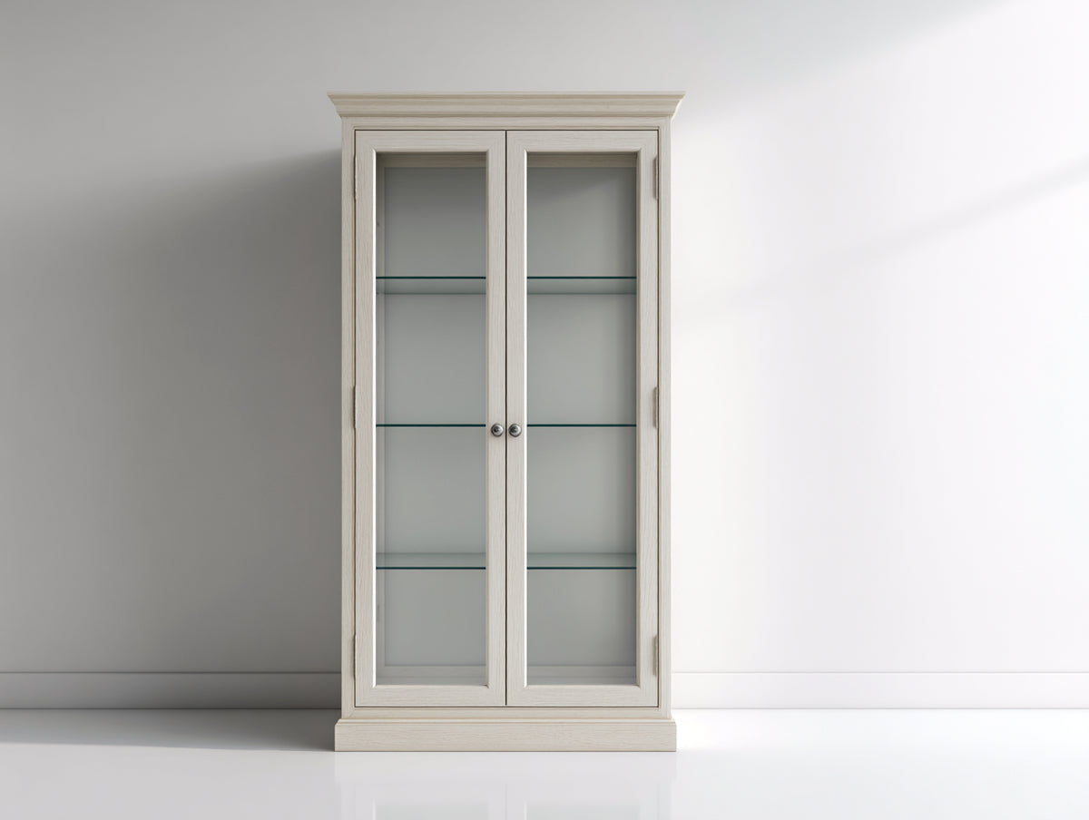 Vitrinen aus Holzwerkstoff und Glas 90x40x180 cm - Beige - 2 Glastüren im klassischen Stil