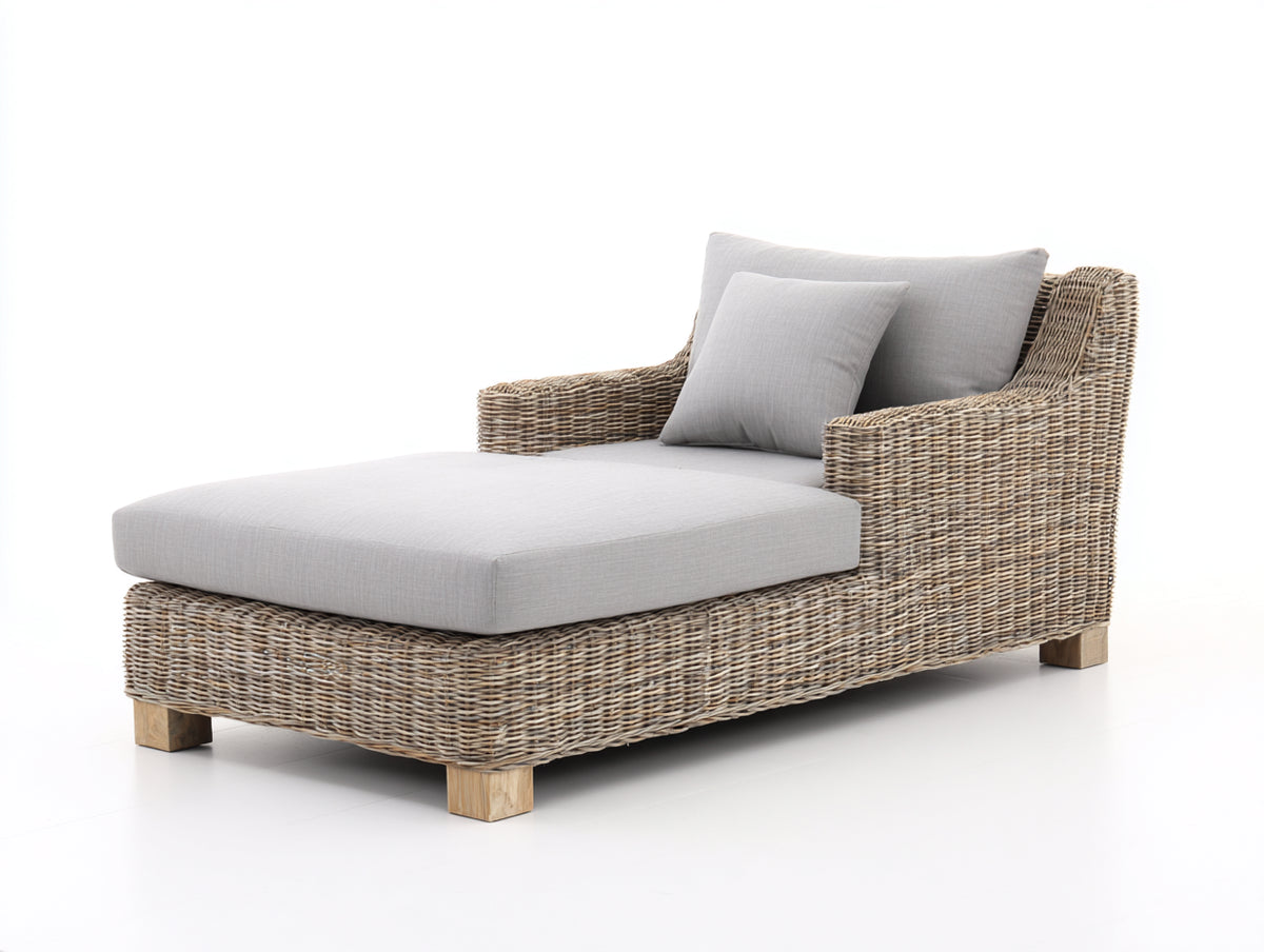 Sonnenliege aus Polyrattan 180 x 90 x 92 cm - Naturbraun-Hellgrau - modernes Design mit Armlehnen
