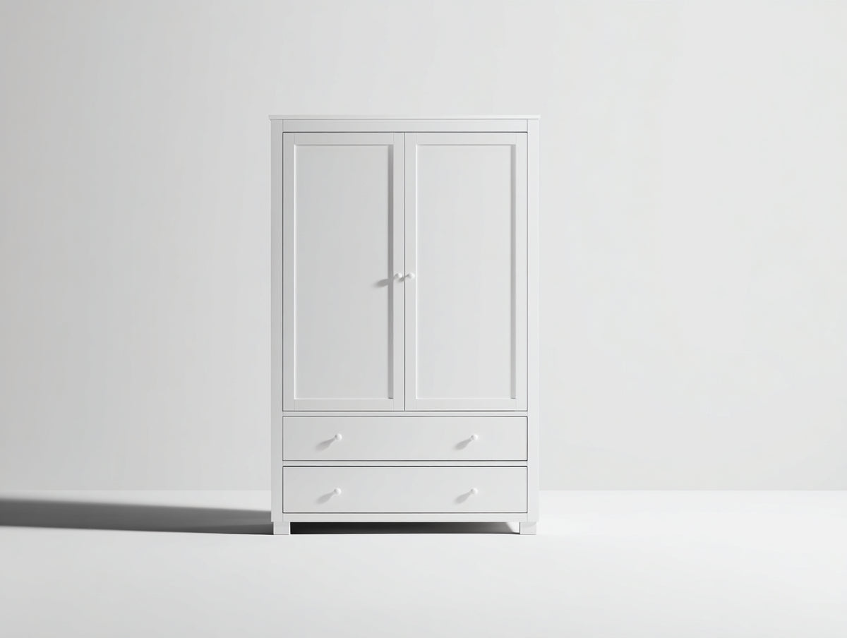 Kleiderschrank aus Holzwerkstoff 100x50x180 cm - Weiß - 2 Türen und 2 Schubladen im klassischen Stil