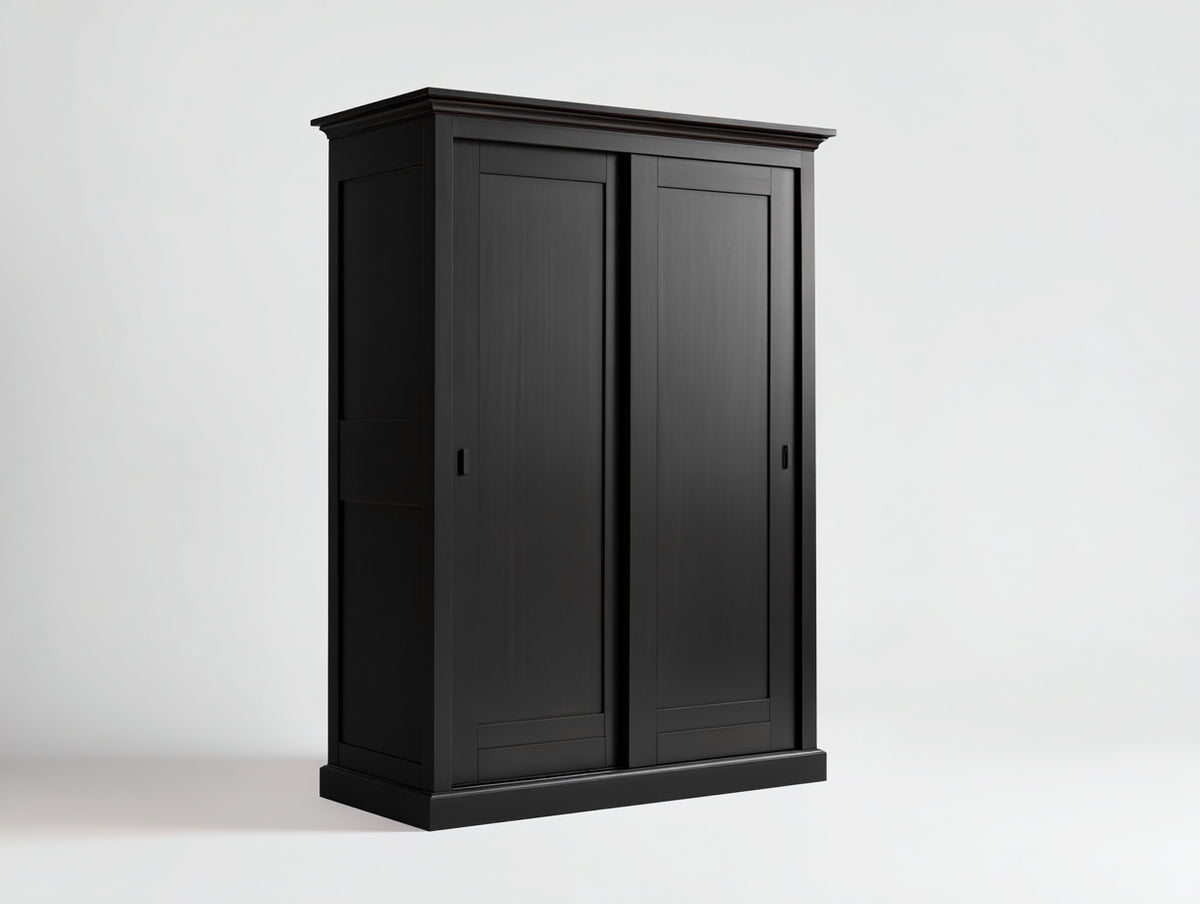 Kleiderschrank aus Holzwerkstoff 140x60x200 cm - Schwarz - 2 Schiebetüren im klassischen Stil