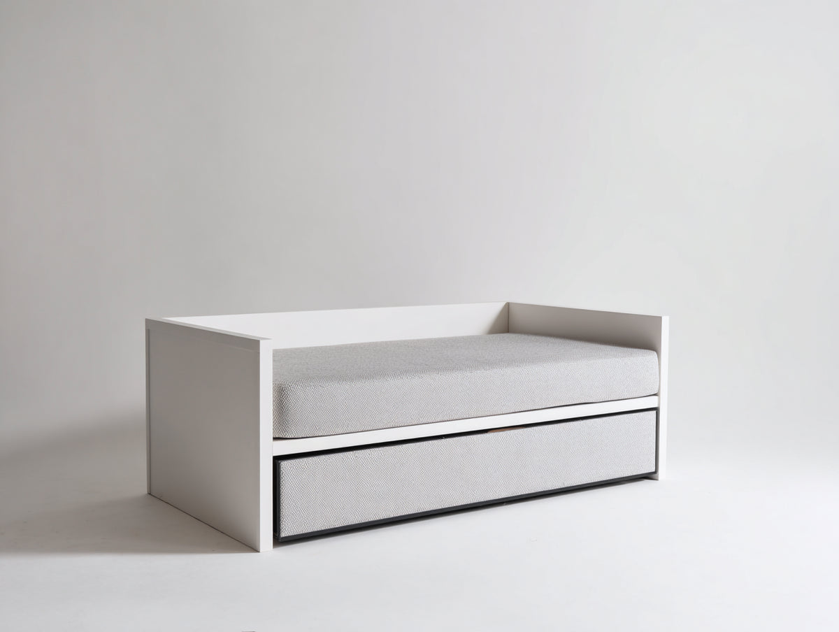 Schlafsofa Holzwerkstoff und Stoff 200x95x85 cm - Weiß und Hellgrau - Modernes Schlafsofa mit ausziehbarer Liegefläche