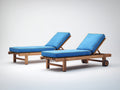 Sonnenliegen aus Holz und Stoff 200x70x85 cm - Natur-Blau - 2er Set mit verstellbarer Rückenlehne und Rollen im modernen Stil