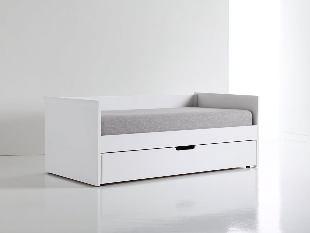Schlafsofa Holzwerkstoff und Stoff 200x95x85 cm - Weiß und Hellgrau - Modernes Schlafsofa mit ausziehbarer Liegefläche