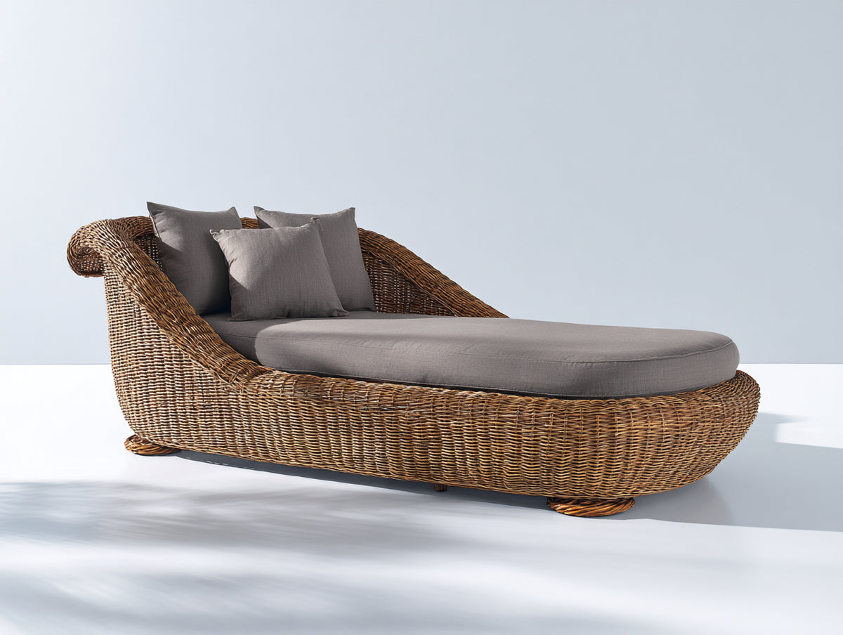 Sonnenliege aus Polyrattan 210x100x85 cm - Braun-Grau - Geschwungenes Design mit gepolsterter Liegefläche und hoher Rückenpartie