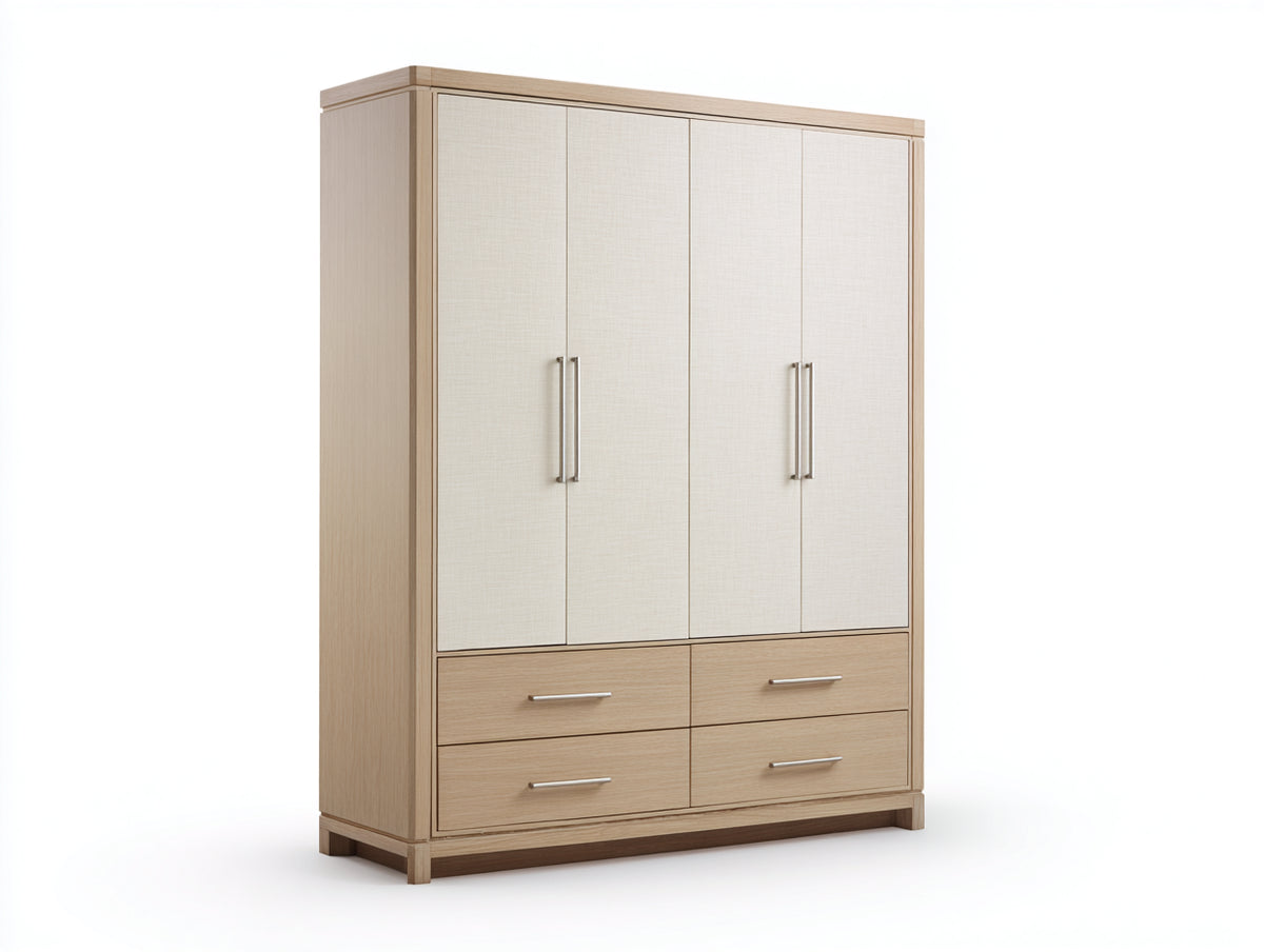 Kleiderschrank Holzwerkstoff 160x60x200 cm - Naturholz und Cremeweiß - Moderner Kleiderschrank mit 4 Türen und 4 Schubladen