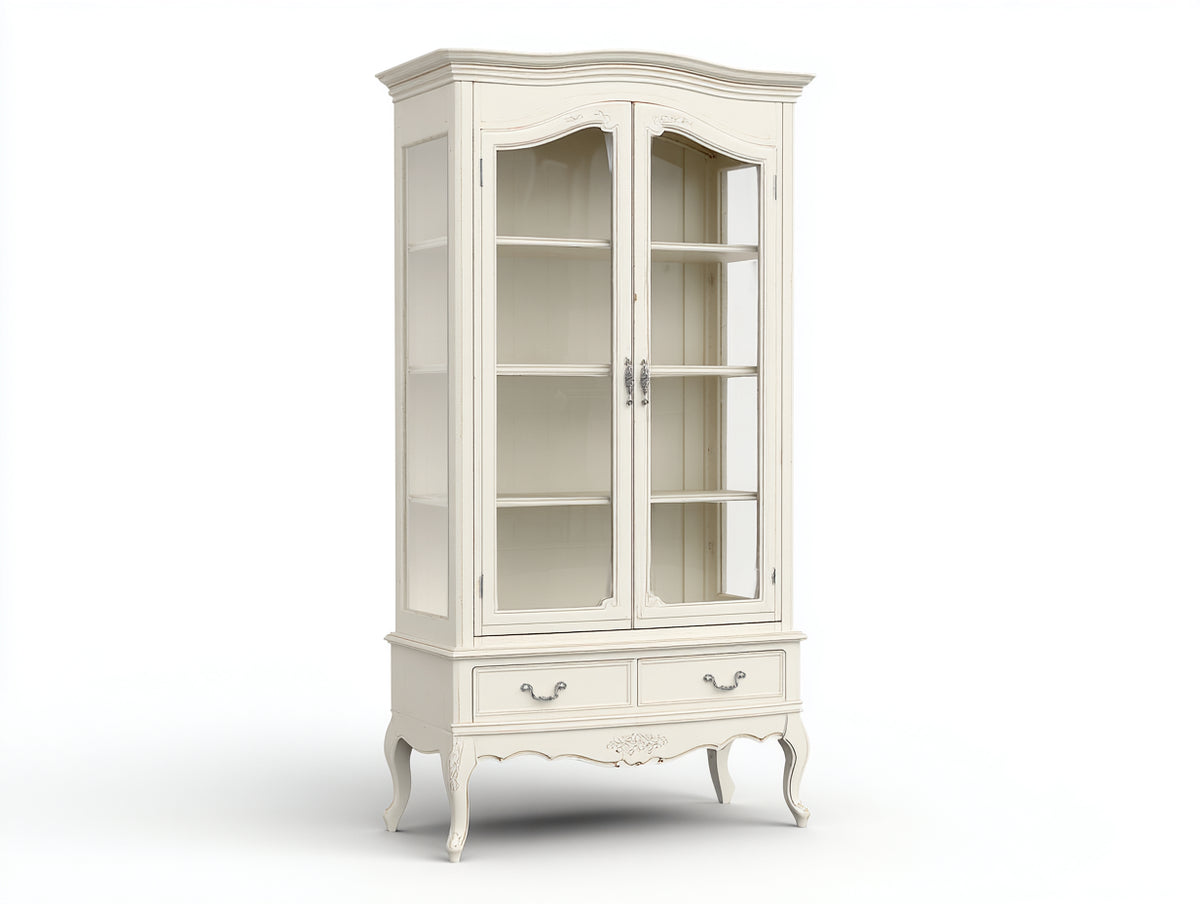 Vitrinen aus Holzwerkstoff und Glas 95 x 45 x 190 cm - Cremeweiß - klassisches Design mit Schubladen