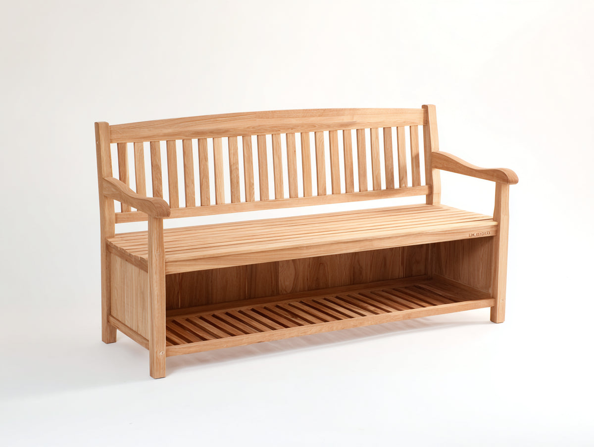 Gartenbank aus Holz 165 x 60 x 90 cm - Naturholz - klassisches Design mit Ablage