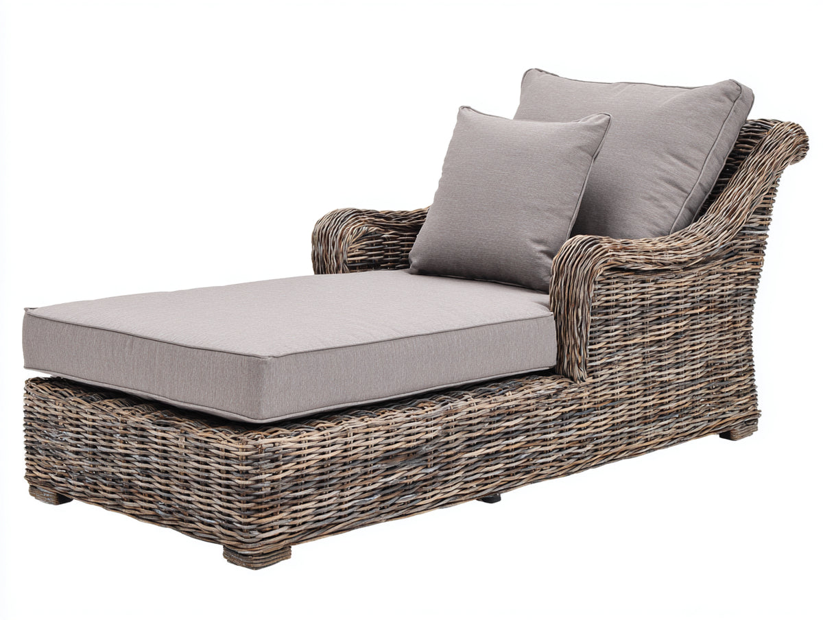 Sonnenliege aus Polyrattan 170 x 85 x 95 cm - Braun-Graubeige - geschwungenes Design mit Armlehnen