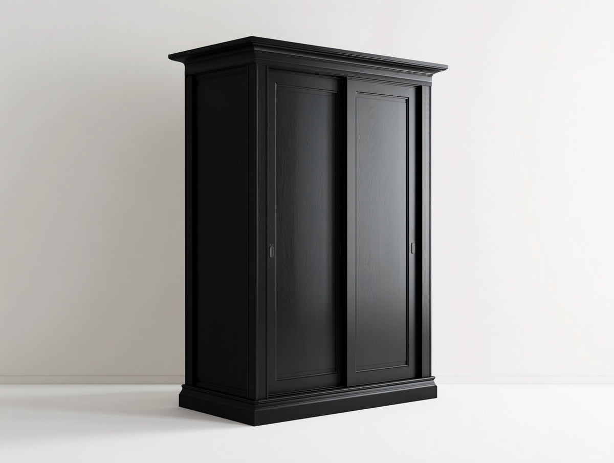 Kleiderschrank Holzwerkstoff 125x60x195 cm - Schwarz - Klassischer Kleiderschrank mit 2 Schiebetüren